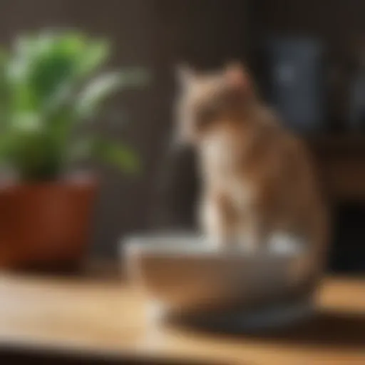 Elegant ceramic cat fountain with flowing water