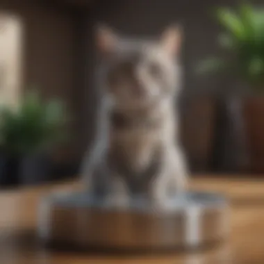 Modern stainless steel cat fountain in a sleek design