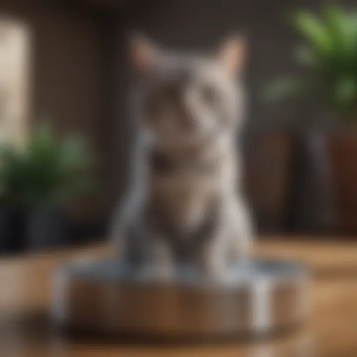 Modern stainless steel cat fountain in a sleek design