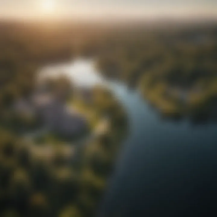 Aerial view of a picturesque lake area highlighting potential real estate opportunities