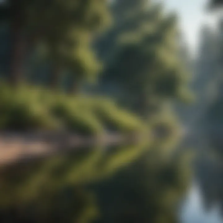 A serene lake surrounded by lush greenery