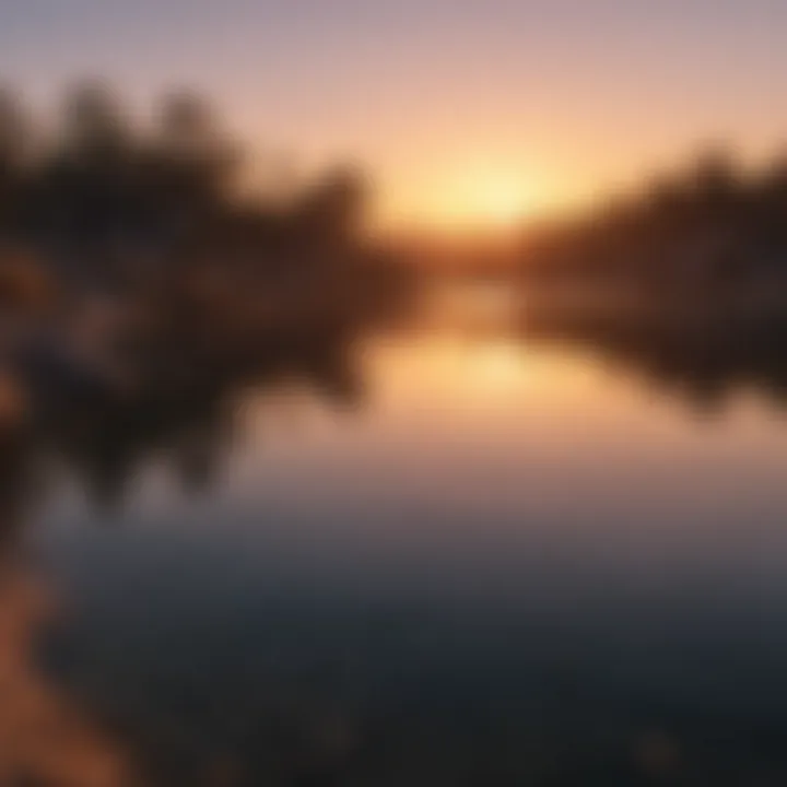 A vibrant sunset reflecting on the water of a lake