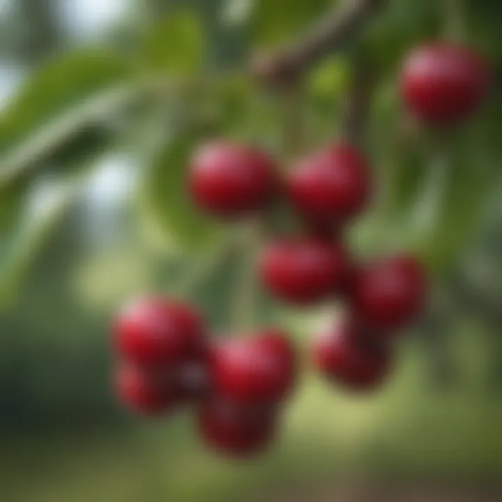 Close-up of ripe sweet cherries on a tree