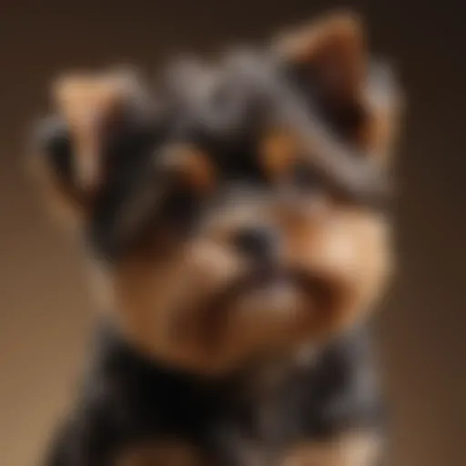 A brown and black Yorkie Poo showcasing its fluffy coat