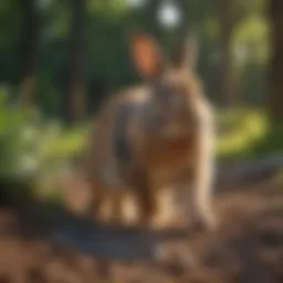 A rabbit enjoying the outdoors on a leash