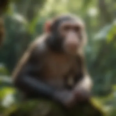 A serene environment showcasing a monkey in a natural habitat