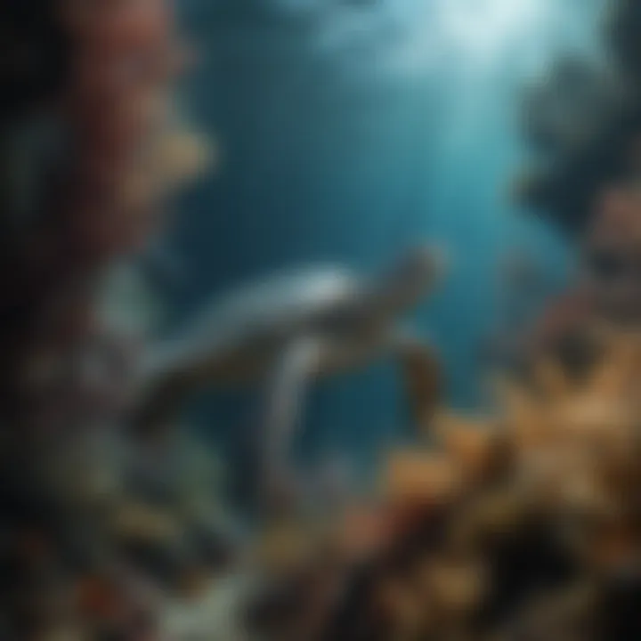 An underwater scene showcasing the intricate relationships among marine organisms