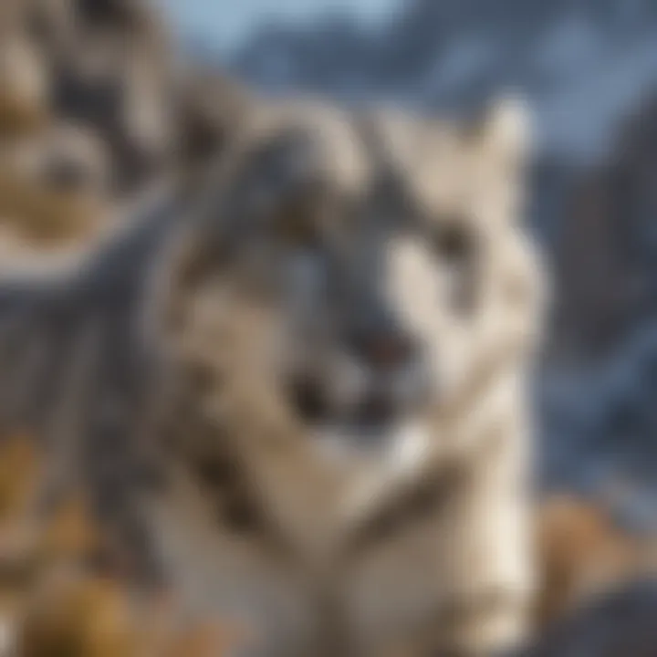 A majestic snow leopard gracefully navigating its mountainous habitat