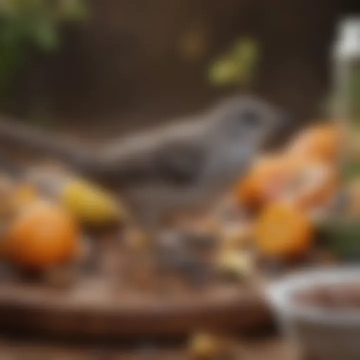 A close-up of various food sources for mockingbirds