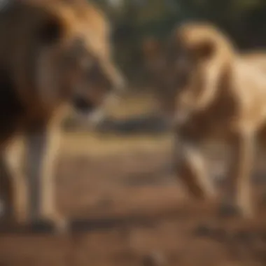 Lions in action during a hunt