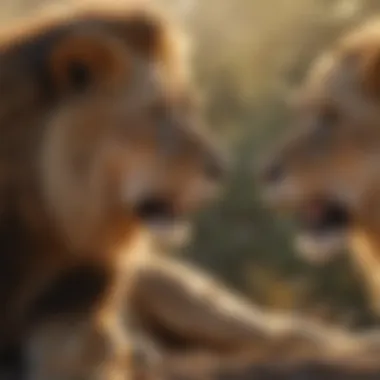 Lion pride interacting and socializing
