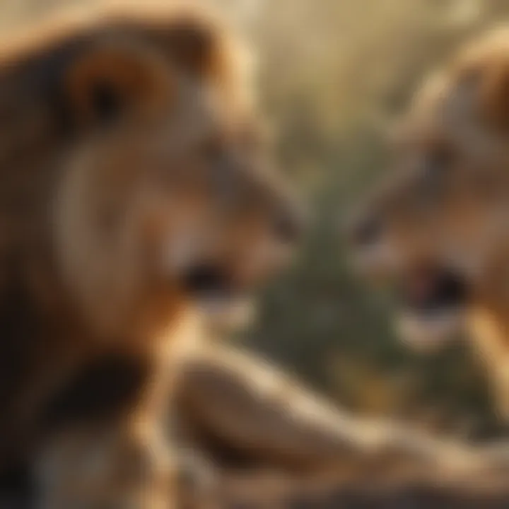Lion pride interacting and socializing
