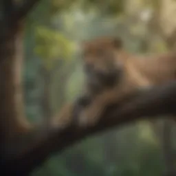 A majestic jaguar perched on a tree branch, surveying its surroundings