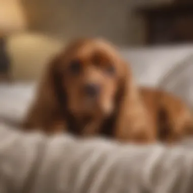 A serene Cocker Spaniel resting comfortably on a cozy bed.