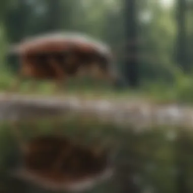 A researcher observing jumping bugs in the wild