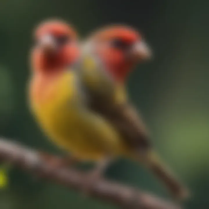 A colorful finch perched on a branch against a blurred background