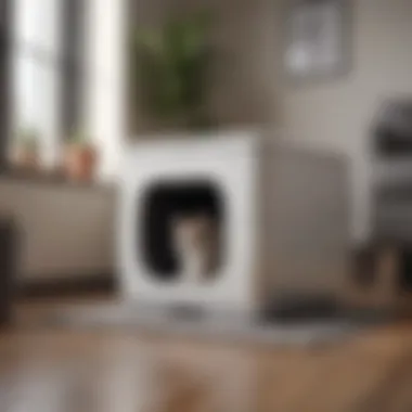 Showcasing a modern self-cleaning cat litter box in a stylish home environment.