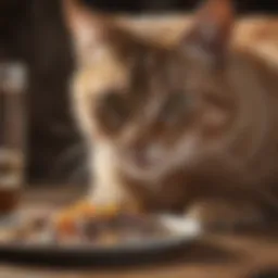 Healthy cat enjoying a balanced meal