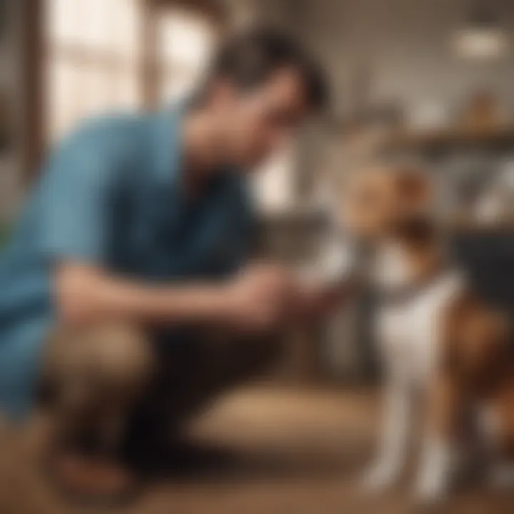 A pet owner consulting a veterinarian about their dog's health