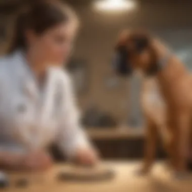 Veterinarian Consultation A veterinarian discussing dietary choices with a Boxer puppy owner.