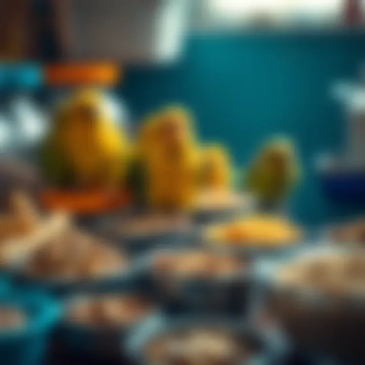 Diverse Parakeet Food Selection A variety of parakeet food options neatly arranged