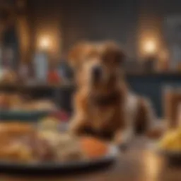 A variety of foods that are harmful to dogs displayed on a table.