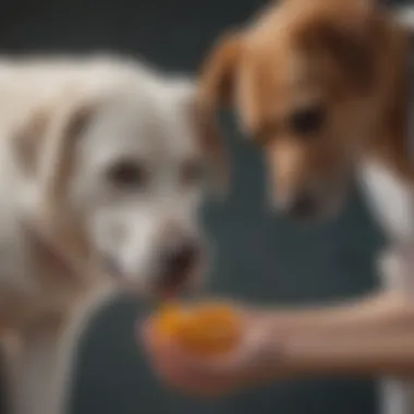 A dog receiving a dosage of gabapentin from a veterinarian