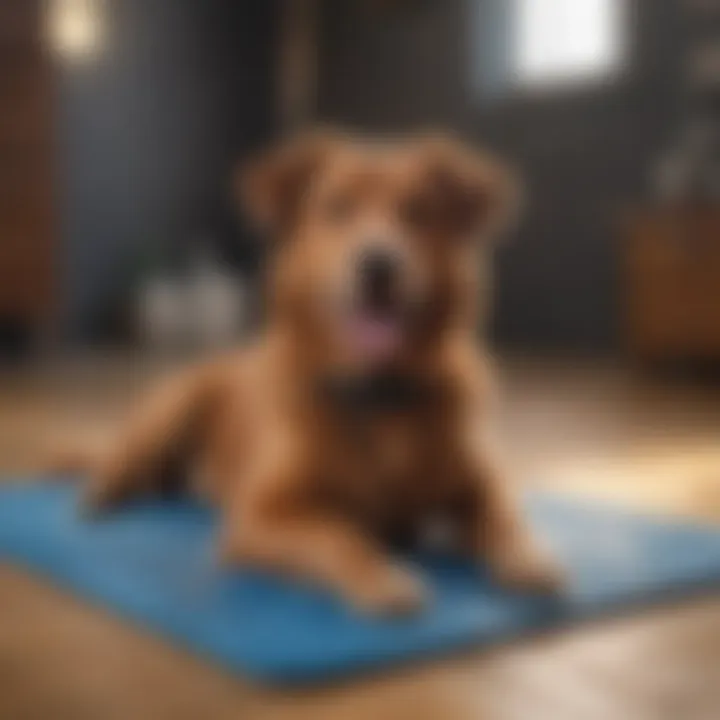 A happy dog enjoying a cooling mat after playtime