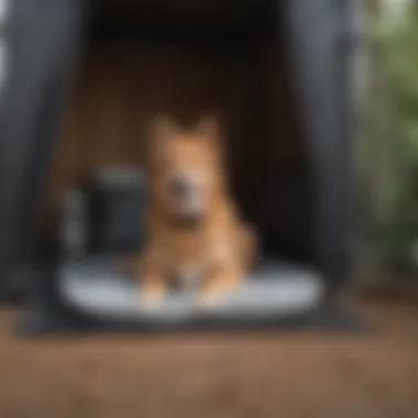 Owner placing a cooling mat in a dog kennel