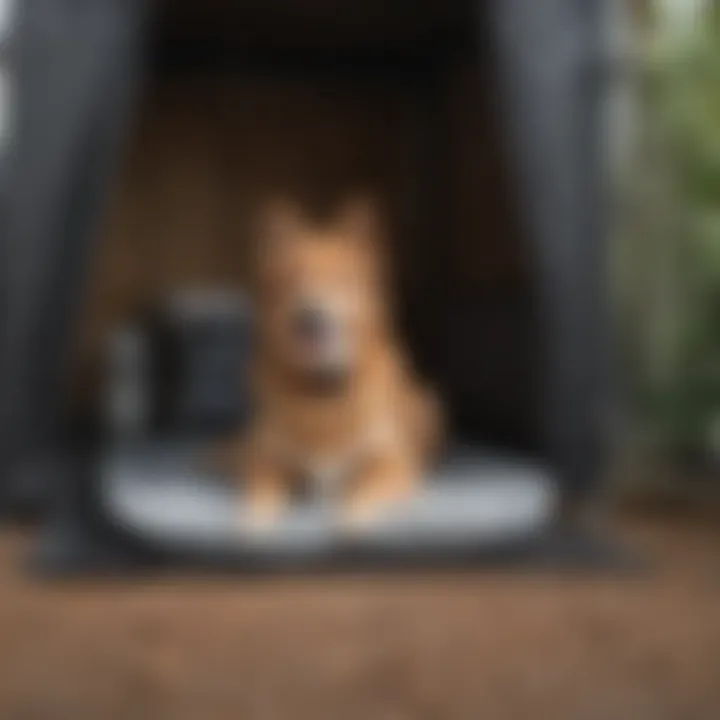 Owner placing a cooling mat in a dog kennel