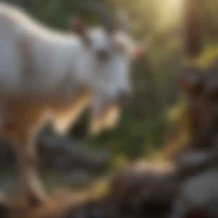 An illustration depicting goat behavior and interactions within their environment