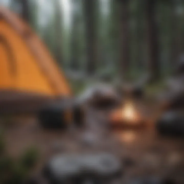 Essential camping gear organized for a trip in Colorado