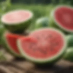 Vibrant watermelon varieties in a garden