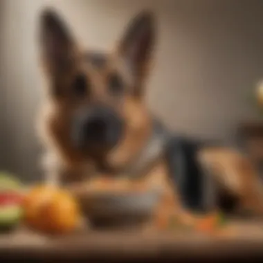 A German Shepherd enjoying a hearty bowl of raw food