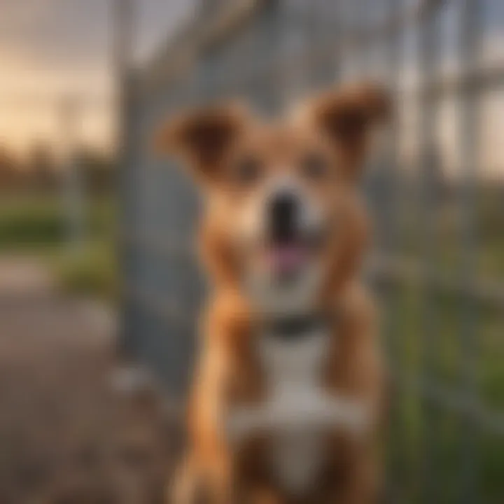 A happy dog playing safely within a mobile fence