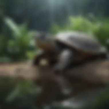 A serene aquatic habitat designed for a turtle