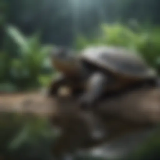 A serene aquatic habitat designed for a turtle