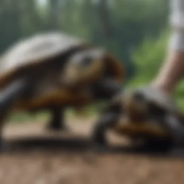 A turtle receiving health checkup by a veterinarian