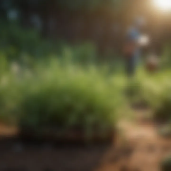 Thyme plants thriving in a garden environment