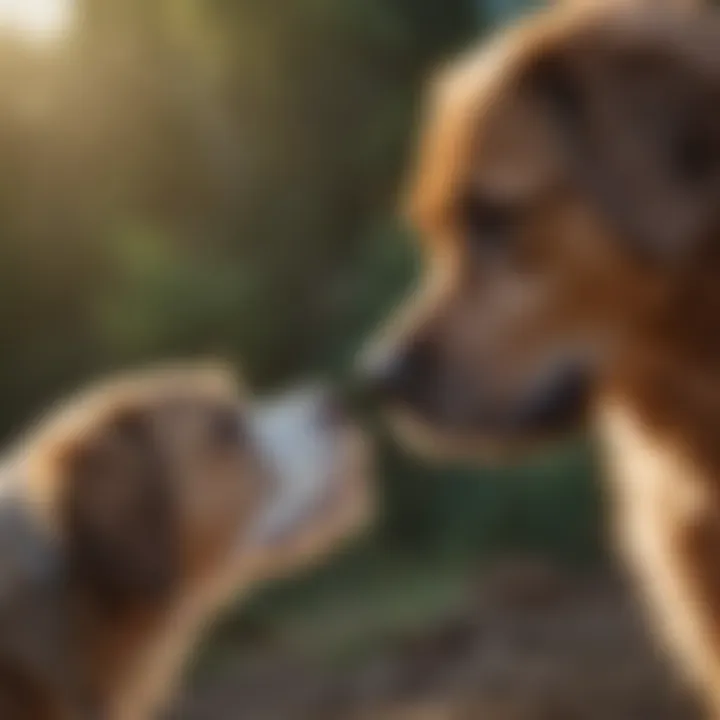 Pet owner feeding their dog with care
