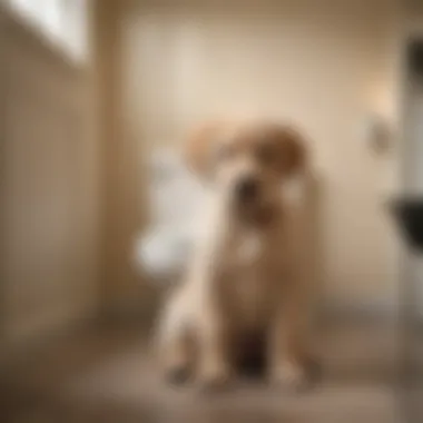 Labrador Retriever puppy sitting in a designated potty area