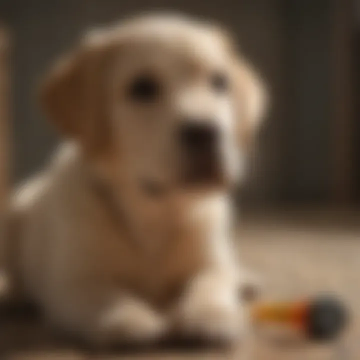 Positive reinforcement with a Labrador puppy receiving a treat