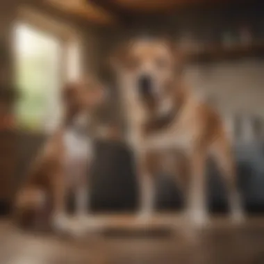 A dog standing next to its owner during a feeding time