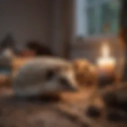A cozy hedgehog habitat setup with bedding and hiding spots