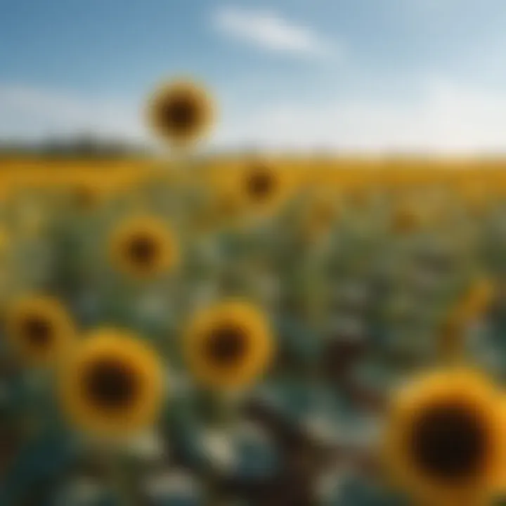 Vibrant sunflower field in full bloom under a clear blue sky