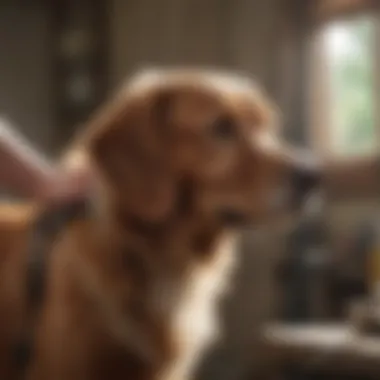 A dog being groomed with care to check for ticks