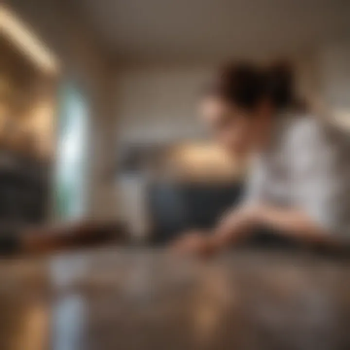 Professional pest control technician assessing a kitchen