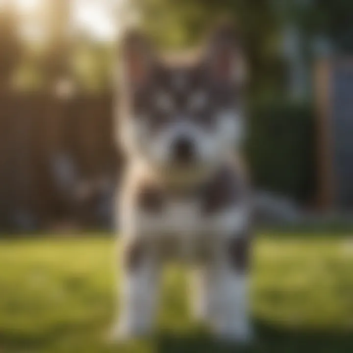 A healthy Huskita puppy exploring its backyard.