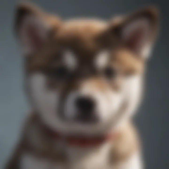 A Huskita puppy showcasing its striking coat and expressive eyes.