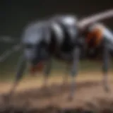 Close-up view of a carpenter ant showcasing its distinct physical features.